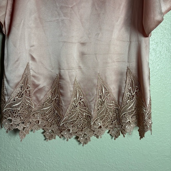 Vintage Capriccio Blush Pink 100% Silk Charmeuse Blouse Sz 10 Embroidered Lace - Picture 14 of 14